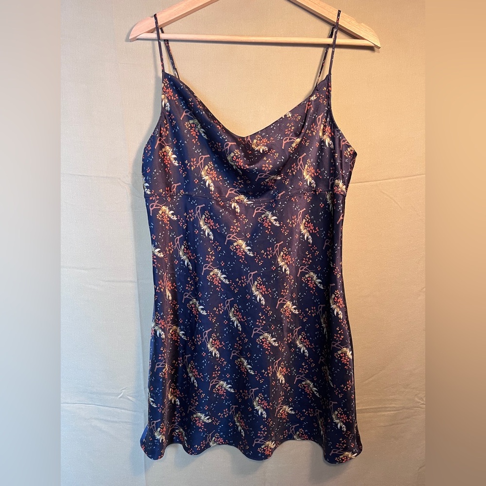 Victoria’s Secret Sexy Satin Slip Empire Waist Navy Blue Patterned Mini Dress